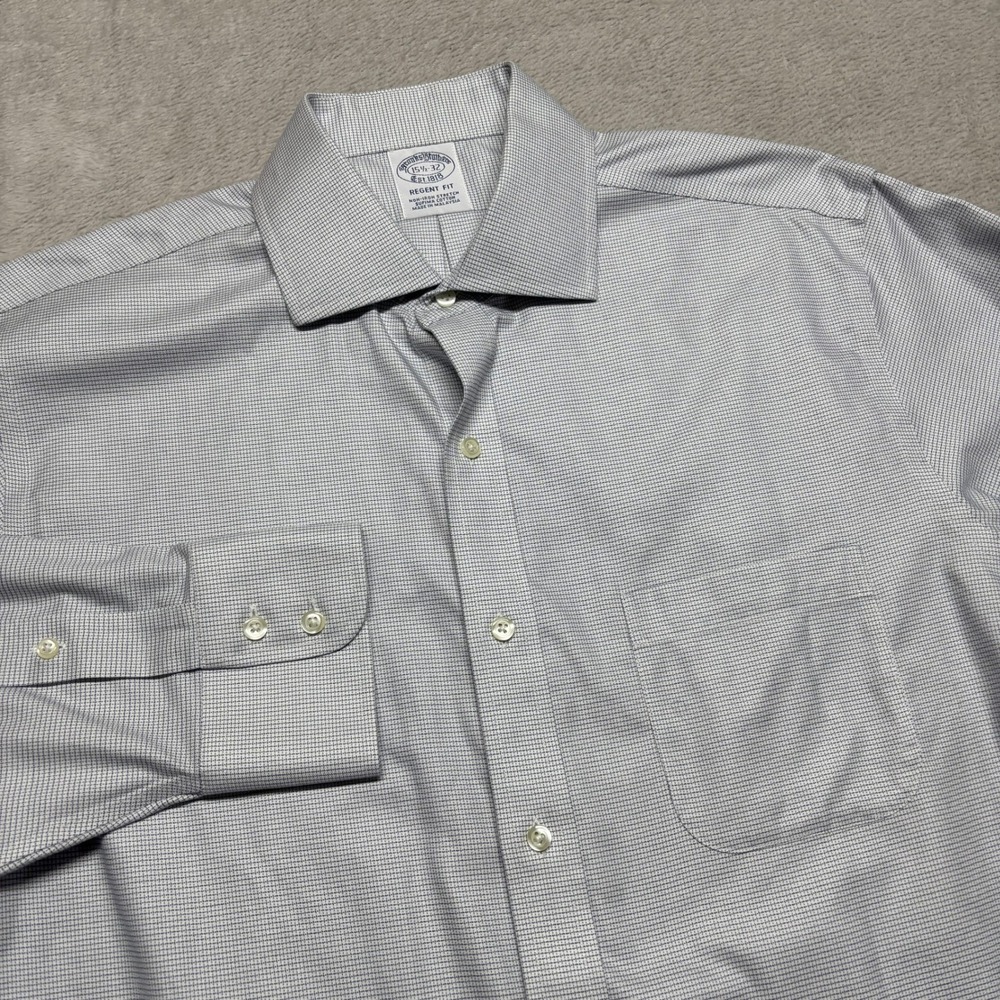 Brooks Brothers Stretch Button Shirt Mens 15.5 32 Regent Fit Blue Micro-check